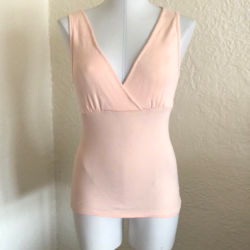 Michael Stars Light Peach Silver Shine Empire Waist V-Neck Crossover Tank Top